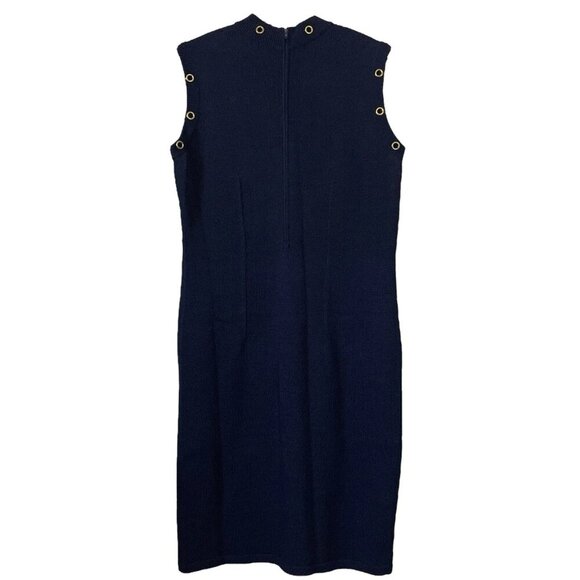 Vtg Fianona Knit 2 Pc Set Jacket Dress Grommet Studded Navy Blue Gold Size M - Picture 4 of 11